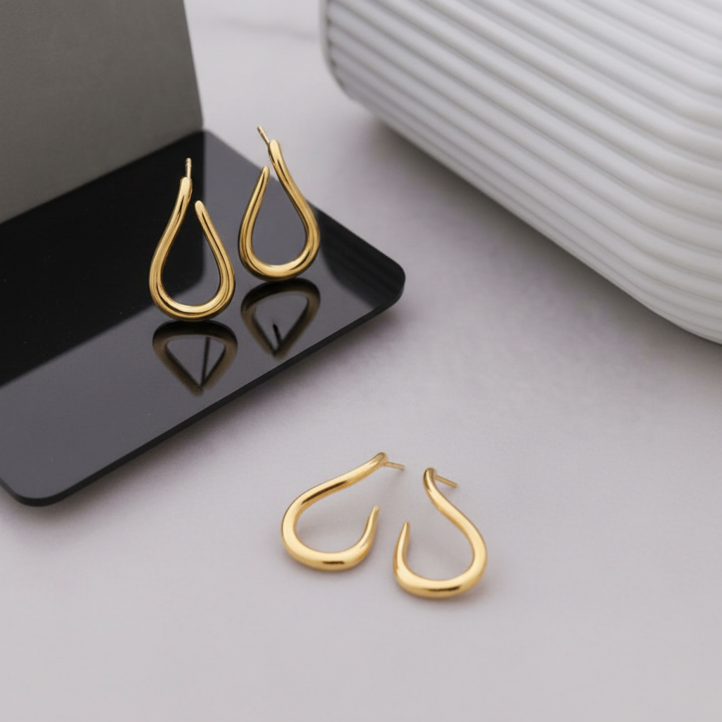 Gold Teardrop Hoop Earrings